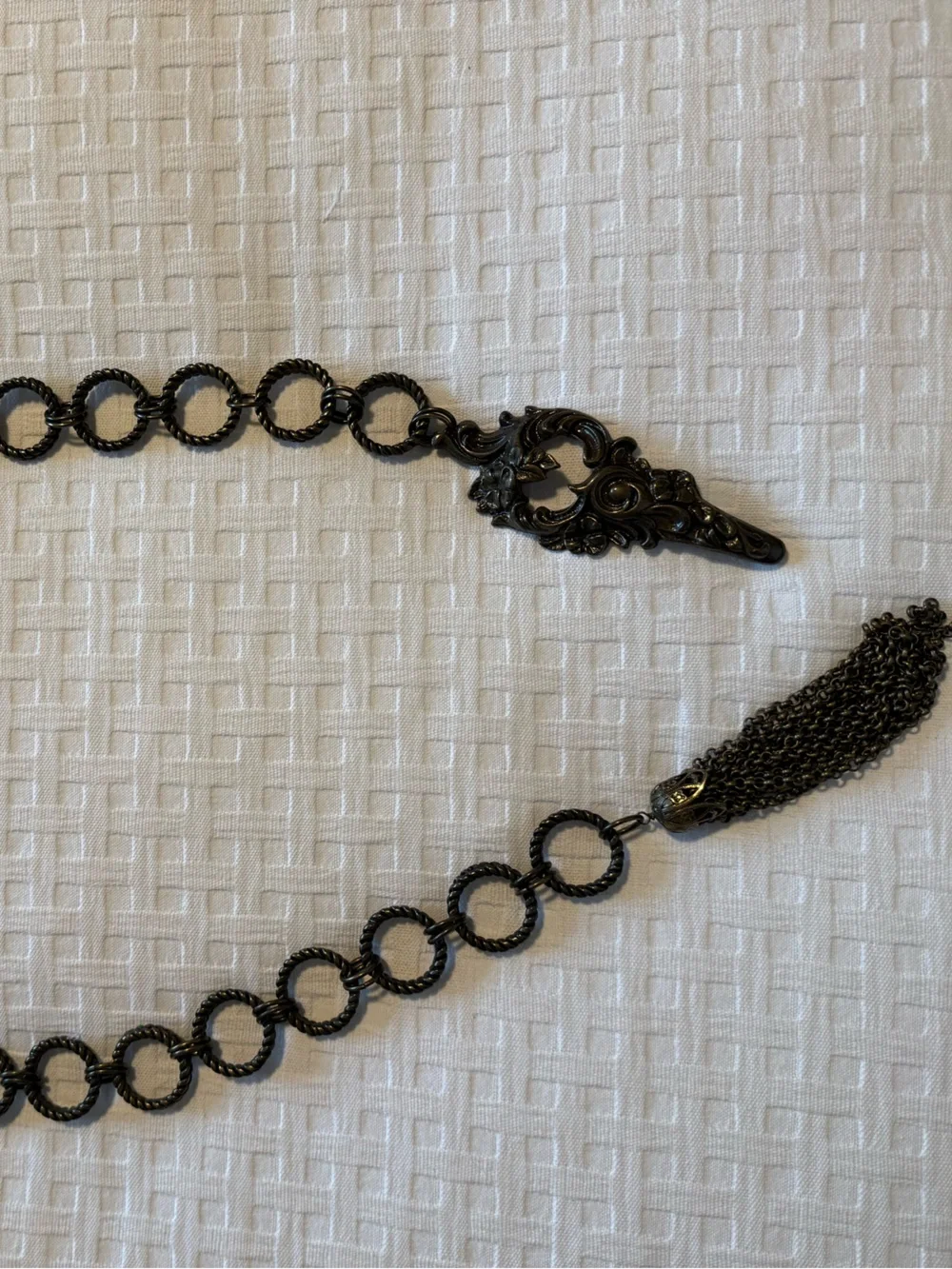 Black Decorative Link belt with Ornate Toggle and Tassel
